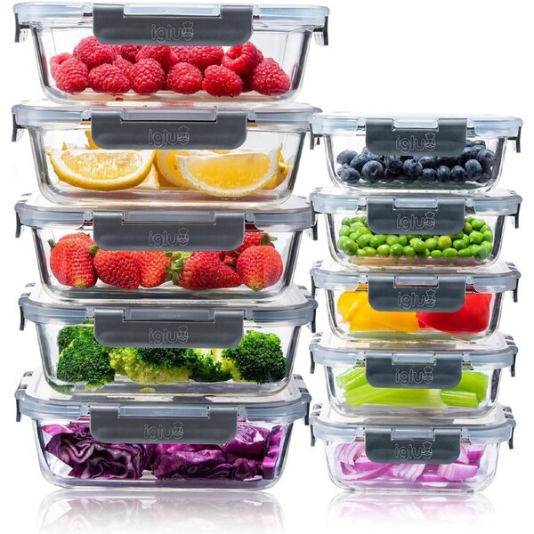10-Pack Glass Meal Prep Containers with Snap Lock Lids - BPA-Free & Microwave Safe