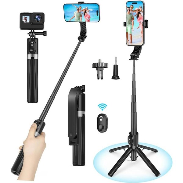 140cm Selfie Stick Tripod for iPhone/GoPro/Android/Insta360 with Remote and Camera Connector Kit
