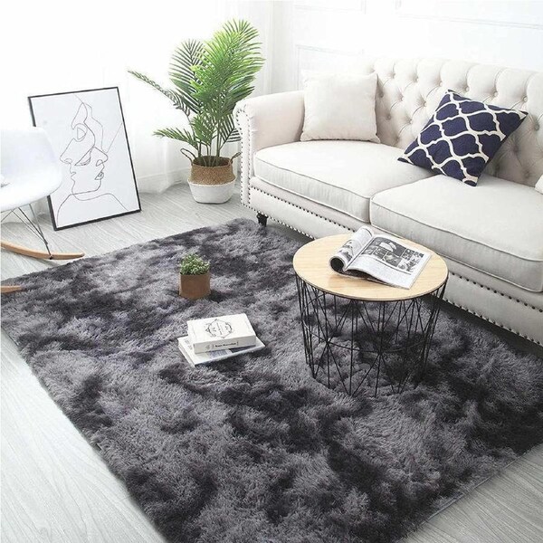 Soft Shag Area Rug, Anti-Skid, Modern, Black Gray, 120x160cm