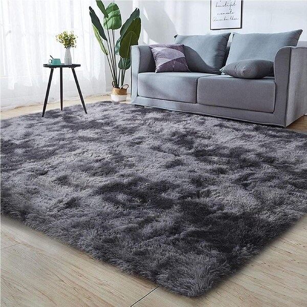 Soft Modern Shag Fur Rugs for Home Decor - Black Gray, 185x185cm
