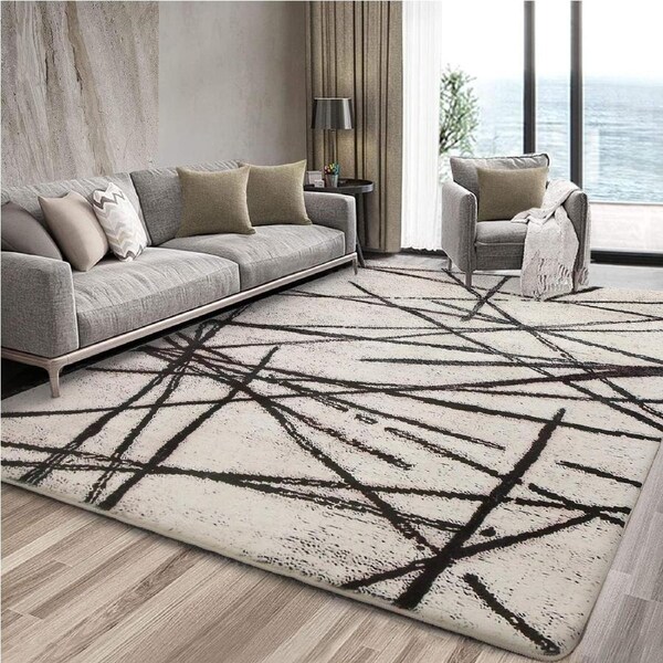 Soft Modern Geometric Stripe Area Rug for Bedroom and Living Room (Beige, 200x250cm)