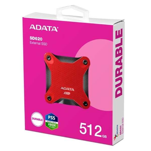 Adata SD620 512GB Red External Solid State Drive, Shock Resistance, USB3.2 [SD620-512GCRD]
