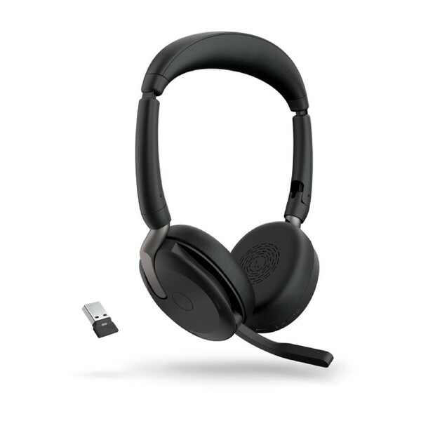 Jabra Evolve2 65 Flex UC Stereo Bluetooth Headset, Link380a USB-A Dongle Included, Foldable Design, 2Yr Warranty, 30m Wireless Range, 20 hours battery