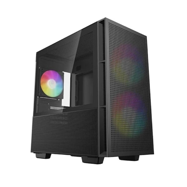 DeepCool CH360 Black Micro ATX Case, Tempered Glass Window, 1x USB 3.0, 1x USB-C, HD Audio, 2x 140mm ARGB and 1x 120mm ARGB Pre-installed Fans