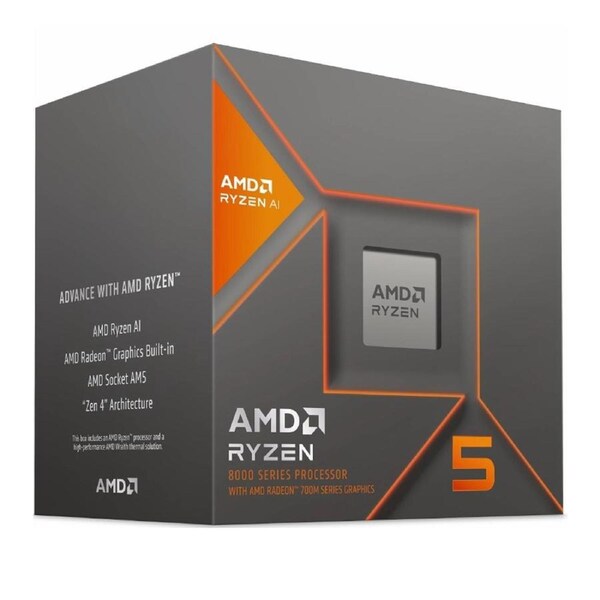 AMD Ryzen 5 8600G 6Cores/12Threads, 65 watts, Max Freq 5.050Ghz, 24MB Cache, Wraith Stealth Cooler, Radeon Graphics