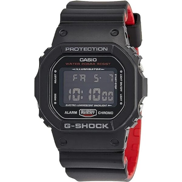 Casio G-Shock Mens Digital Black Red DW-5600HR-1DR DW-5600 DW-5600HR-1 Illuminator Watch 2-Years Warranty