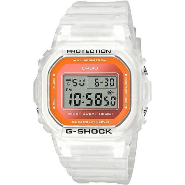 Casio G-Shock Mens Digital Watch White/Orange DW-5600LS-7DR DW-5600LS-7 DW-5600 2-Years Warranty