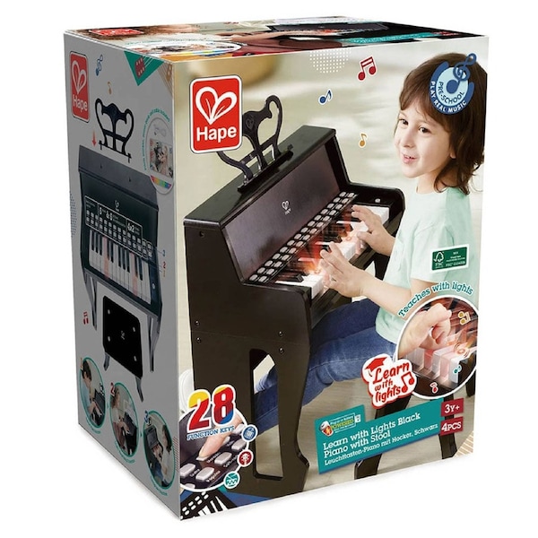 Hape Learn With Lights Piano With Stool Black