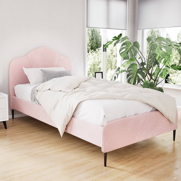 Artiss Bed Frame King Single Velvet Pink OLAN
