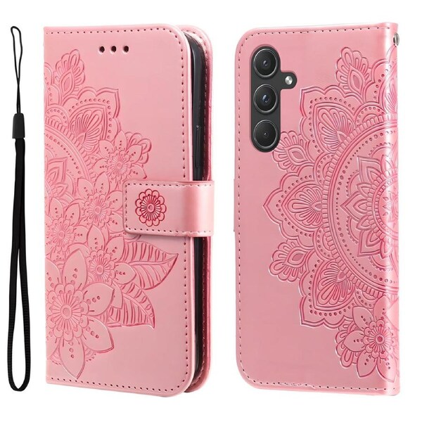 For Samsung Galaxy A55 5GCase Embossed Flower PU Leather Wallet, Rose Gold