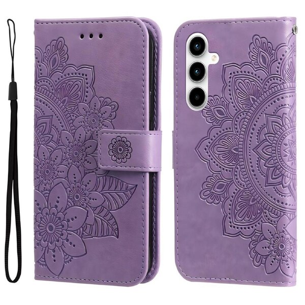 For Samsung Galaxy A35 5G Case Embossed Flower PU Leather Wallet, Light Purple