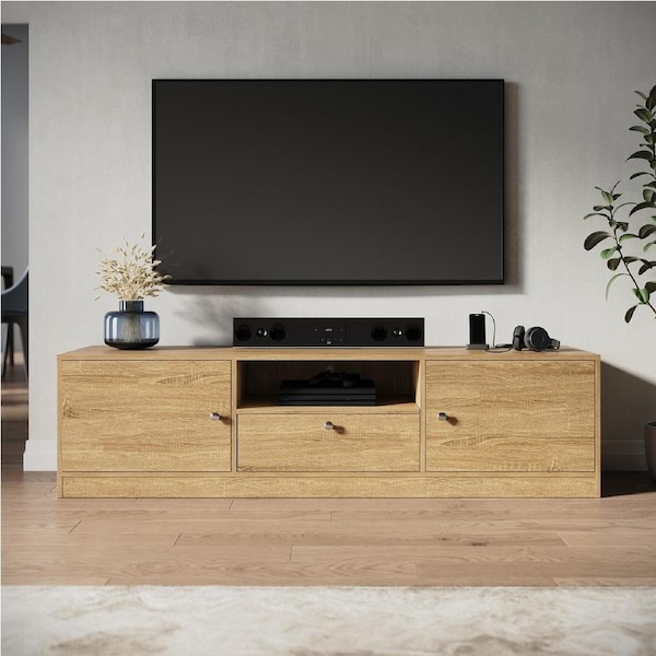 ELEGANT 1600mm Oak TV Cabinet Entertainment Unit Stand with 1 open storage & 3 closed storage