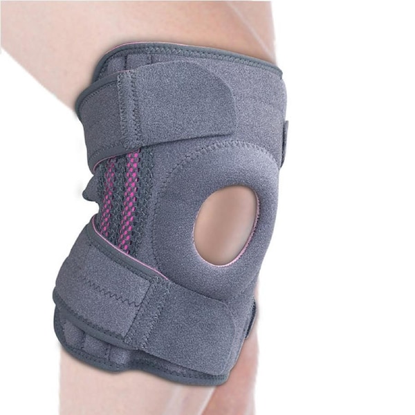 Nevenka Knee Brace with Side Stabilizers,Adjustable Knee Support Sleeve with Patella Gel Pads for Men Women Arthritic Pain Relief,Running and Exercise (Grey)