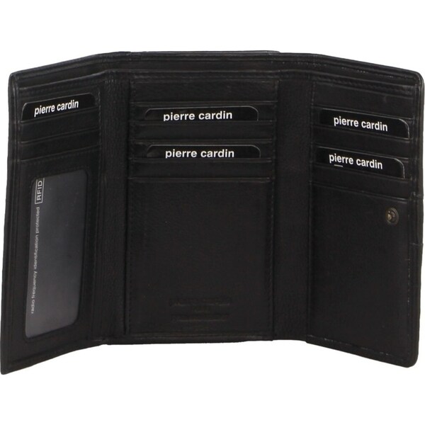 Pierre Cardin Womens Leather Woven Design Tri Fold RFID Wallet Travel in Black