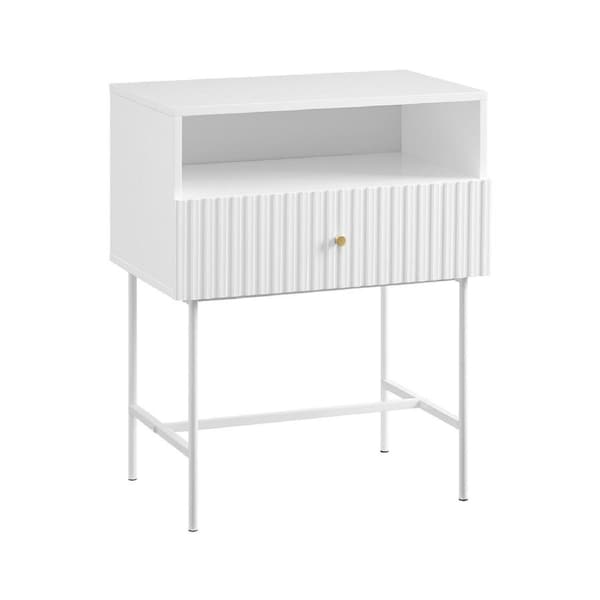 Sarantino Cecil Slender Fluted Bedside Table in White