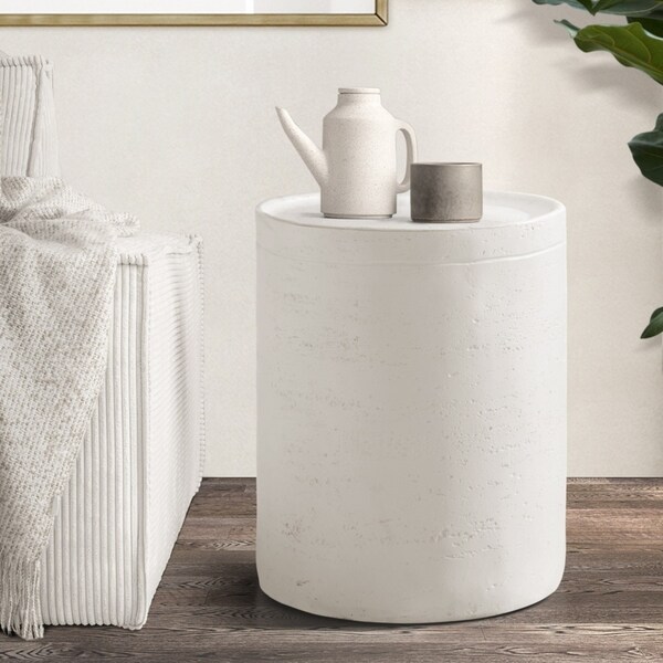 Oikiture Side Table Coffee End Stool Bedside Stand Stone Round Outdoor