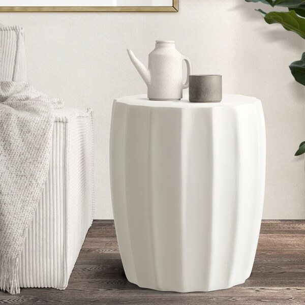 Oikiture Side Table End Stool Coffee Bedside Stand Stone Outdoor Indoor