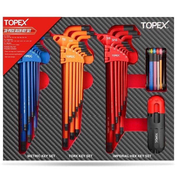 TOPEX 38Pcs Allen Key Set Hex Key Allen Wrench Folding Hex Key Ball End Metric/SAE/Star