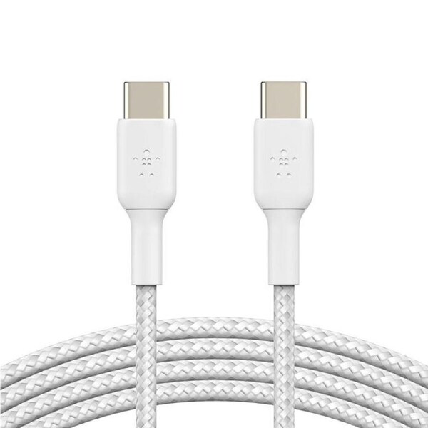2pc Belkin BoostCharge 1M USB-C To USB-C Double Braided Cable 60W - White
