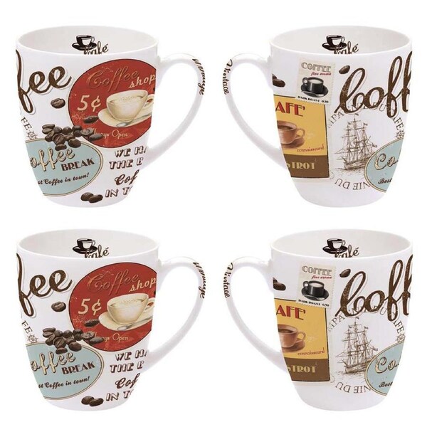 French Country Kitchen Coffee Time Cafe Mugs Cups Set of 4