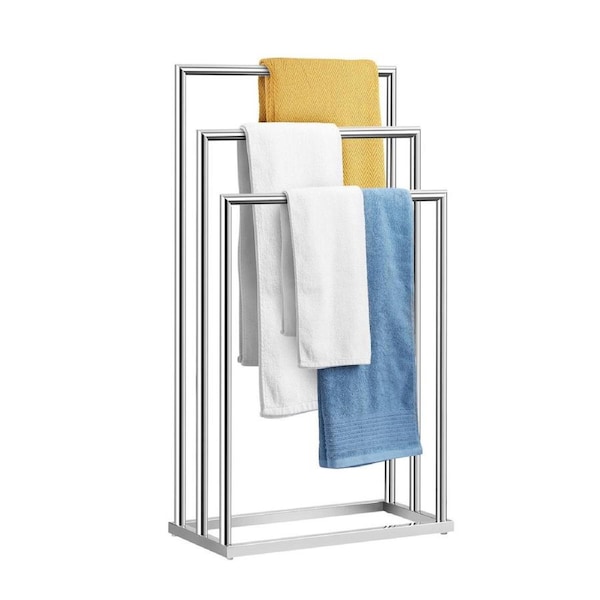 3 Tier Towel Rail Drying Rack Free Standing Stainless Steel Washcloth Holder Hanger Storage Hanging Bars for Bathroom Restroom Kitchen