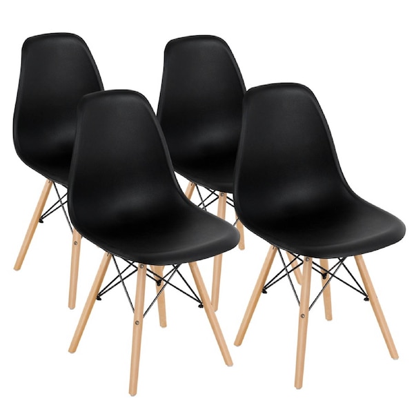 Giantex 4x Eames DSW Dining Chairs Modern Kitchen Armless Chairs w/Wood Legs Home Office Chair Black