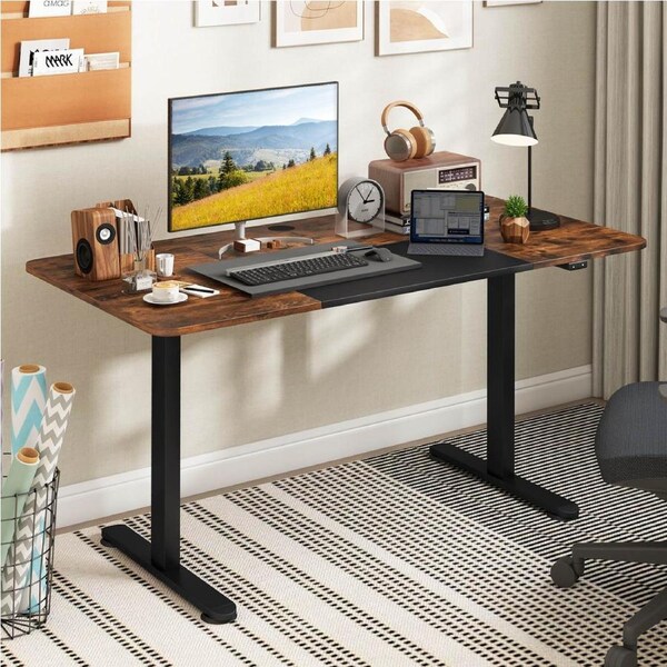 Giantex 140 x 70 cm Electric Standing Desk Motorised Computer Desk Height Adjustable Laptop Table Brown