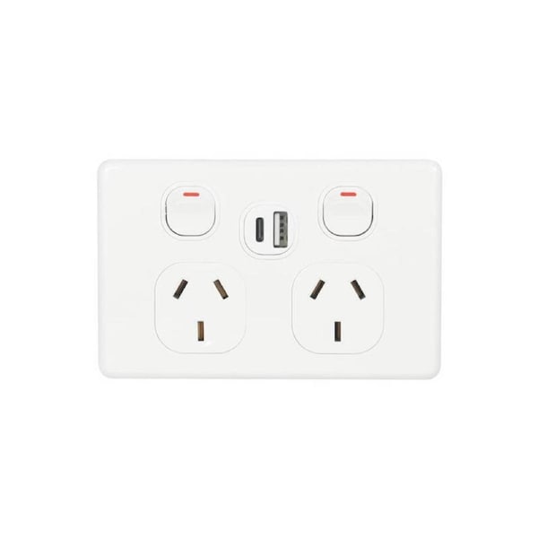 NLS 30857 - Double Power Point 10Amp with Dual 2.4&nbsp;Amp USB-A and USB-C - White