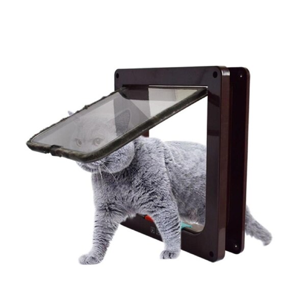 4 Way Lockable Pet Door Entry Gate Dog Cat Kitten Puppy Brushy Flap Screen Frame M