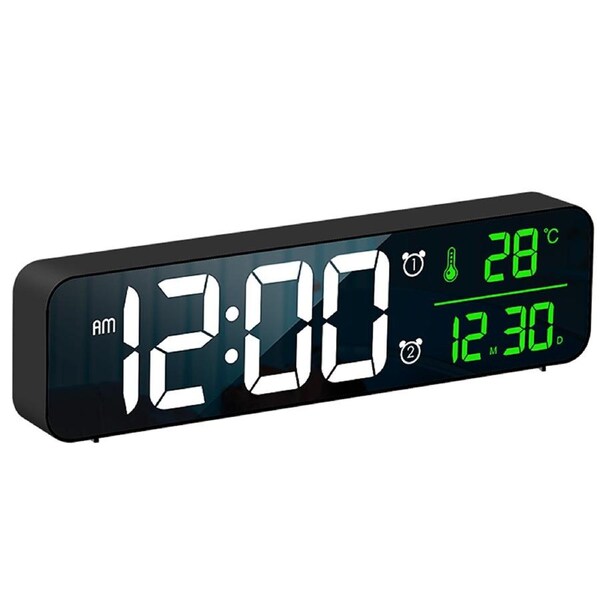 TODO LED Digital Alarm Clock Temperature Music Alarm USB Power Wall Clock - Black