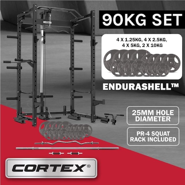 CORTEX PR4 Folding Power Rack with 90kg Standard Tri-Grip Weight and Bar Set