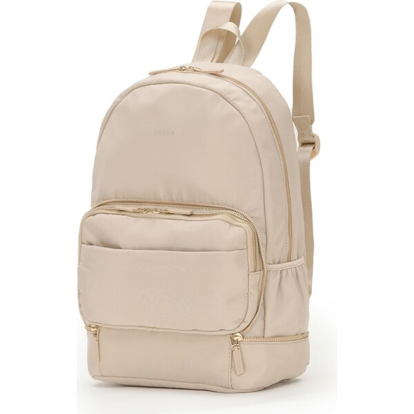 Tosca Ladies Zip/Fold Away Nylon Weekend Travel Backpack/Shoulder Beige