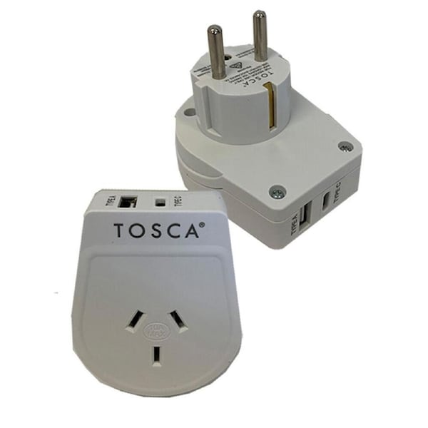 Tosca OB Travel Power Adapter Converter Plug w/ USB A&C - BAL/EUR Compatibility