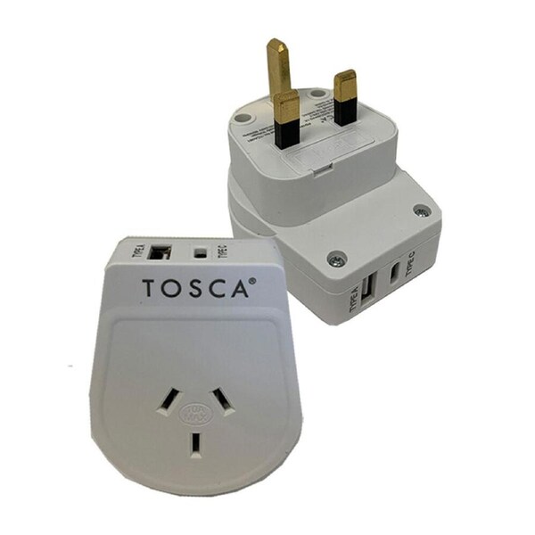 Tosca OB Travel Power Adapter Converter Plug w/ USB A&C - UK/HK Compatibility