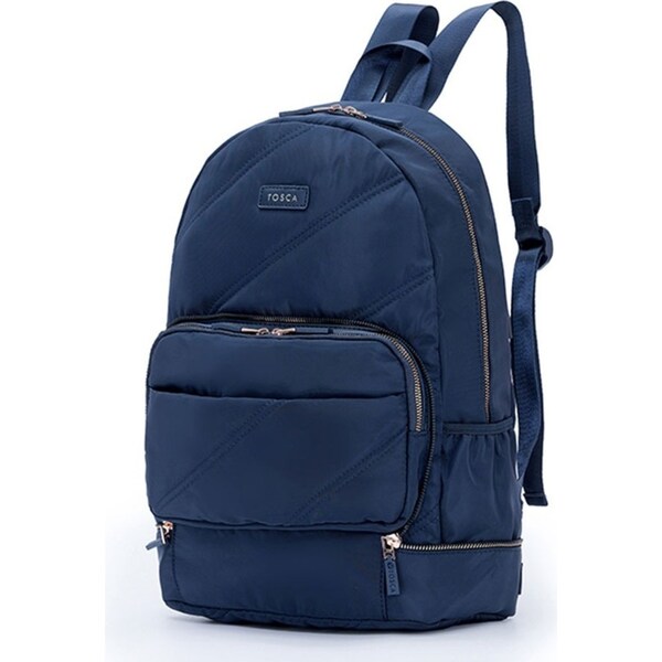 Tosca Ladies Zip/Fold Away Weekend Travel Backpack/Shoulder Navy Stitch