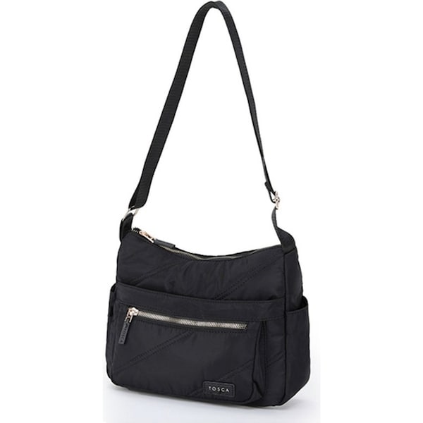 Tosca Casual Vegan Nylon Shoulder Minimalist Crossbody Handbag Black Stitch
