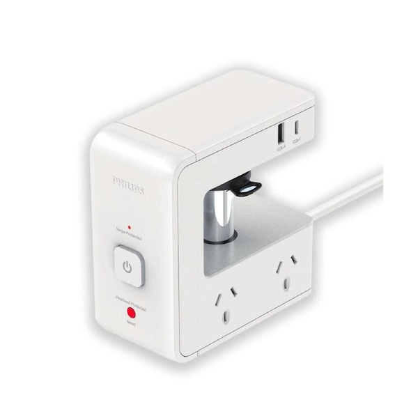 Philips 20W 4 Outlet/2 USB-A/2 USB-C Desk Clamp Power Board w/Surge Protection