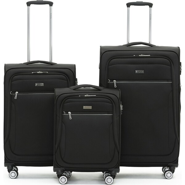 3pc Tosca Transporter Soft Shell 4-Wheel Suitcase Luggage Set w/TSA Locks Black