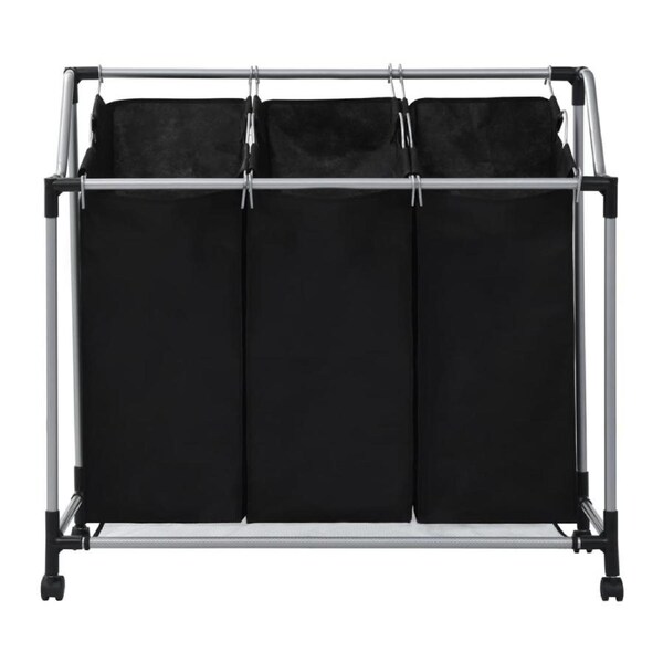 Laundry Sorter with 3 Bags Hamper Basket Clothes Bin Steel Black Grey