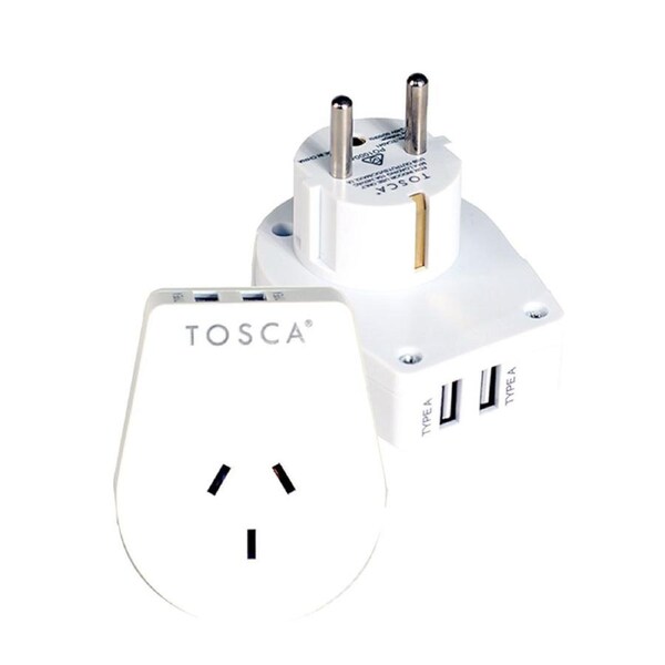 Tosca OB Travel Power Adapter Converter Plug w/ USB - BAL/EUR Compatibility