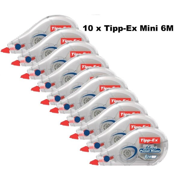 10 x Tipp-Ex Mini Pocket Mouse Plastic Tape- High-Quality, 6 m, White