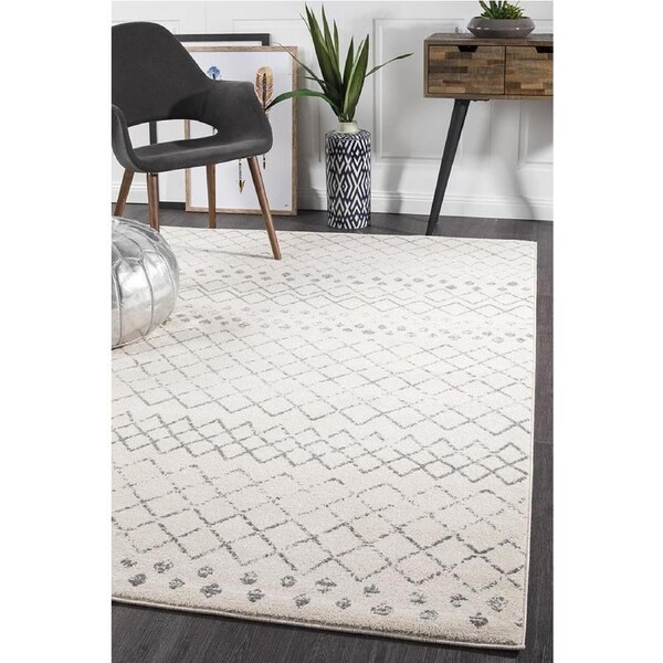 Rug Culture Bone Ivory & Grey Diamond Durable Rug (400 x 80cm)