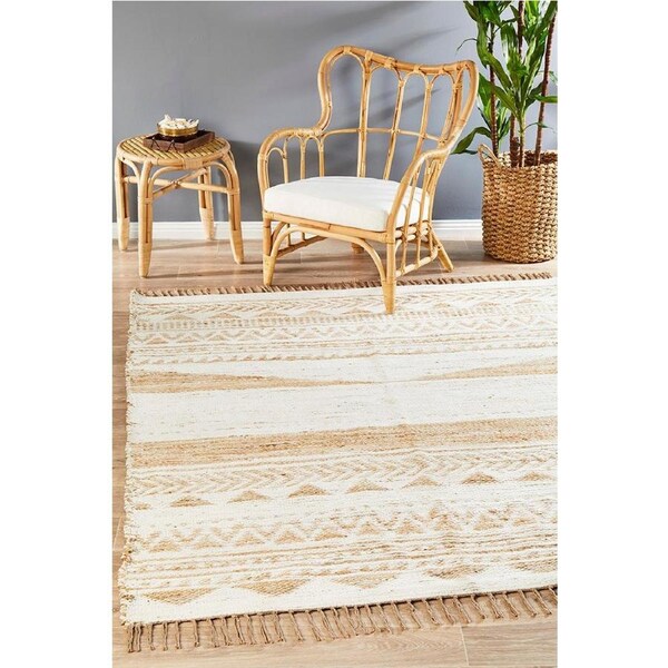 Rug Culture White Hand Loomed Jute & Cotton Chenille Rug (280 x 190cm)