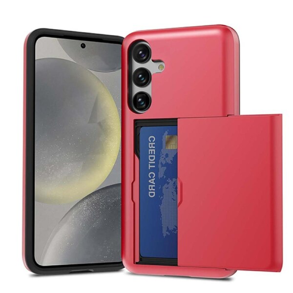 ZUSLAB Galaxy S24+ Case S24 Plus Slide Armor Card Holder Protective Shockproof Hard Back Cover for Samsung (2024) - Red
