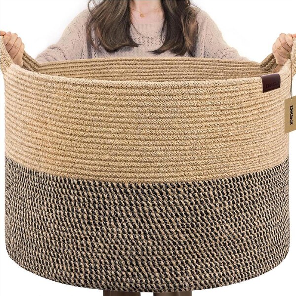 DelSol Luxury XXXL Nursery Storage Basket 100% Cotton Rope Basket with Handles Toy Organizer and Storage for Laundry/Blankets/Pillows