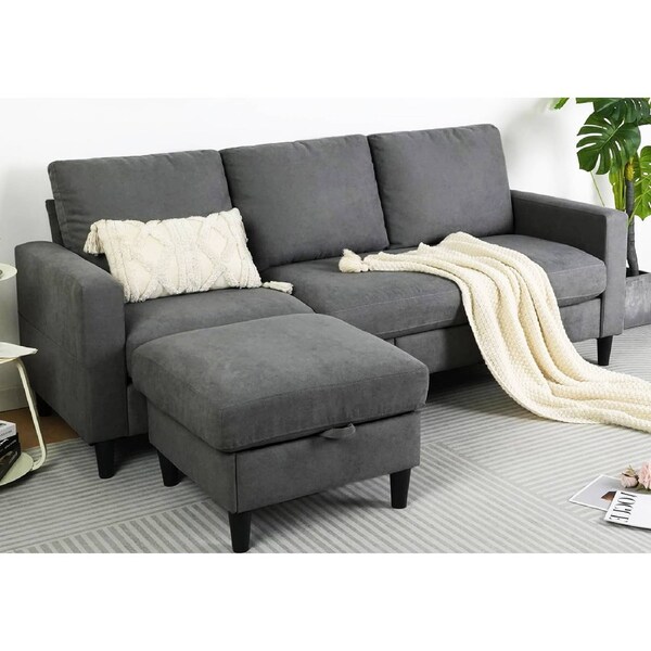 Advwin 3 Seaters Sofa with Storage Ottomans Lounge Couch Corner Sofa Grey