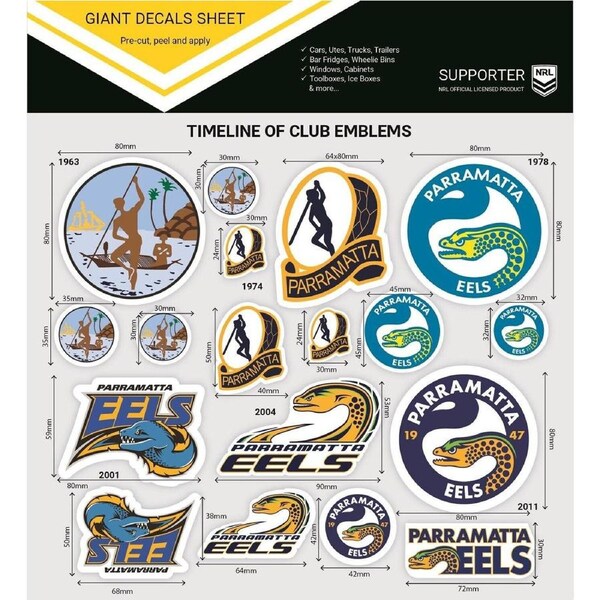 NRL Giant Decal Sheet - Parramatta Eels - Timeline Of Club Logos - Stickers