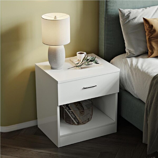 ELEGANT White One Drawer Storage Bedside Tables 45x35x46.5cm
