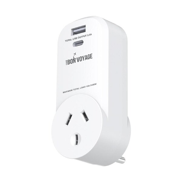 Bon Voyage AU to US/CA/TW Travel Adapter/Converter Plug w/ 2 USB-A/USB-C Ports
