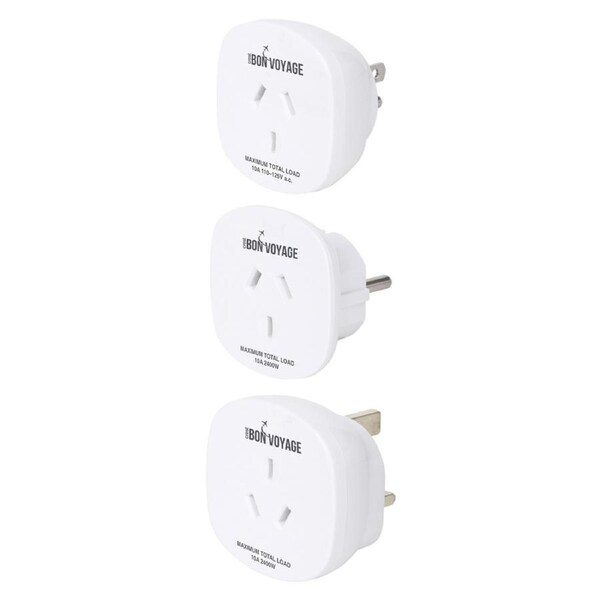 3pc Bon Voyage AU to US/UK/EU Travel Adapter/Converter Power Plug Socket Set